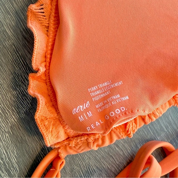 Aerie Tangerine Orange Bikini Perky Triangle Top Ruched Cheeky Bottom Sz M NWT - Picture 4 of 8